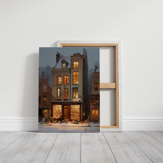 Bookshop Glows Through Winter Evening