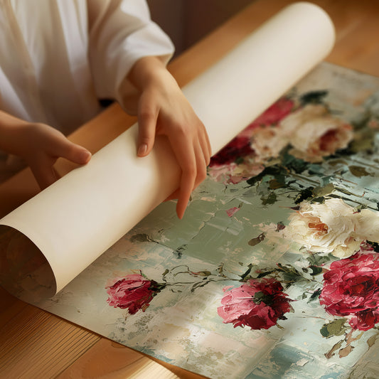 Climbing Roses on Plaster — Crimson Drip Impasto Painting