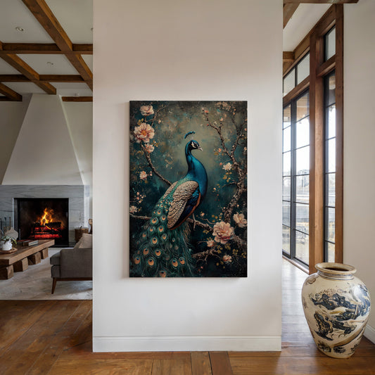 Vintage Peacock & Blossoms – Elegant Wall Art for Timeless Décor