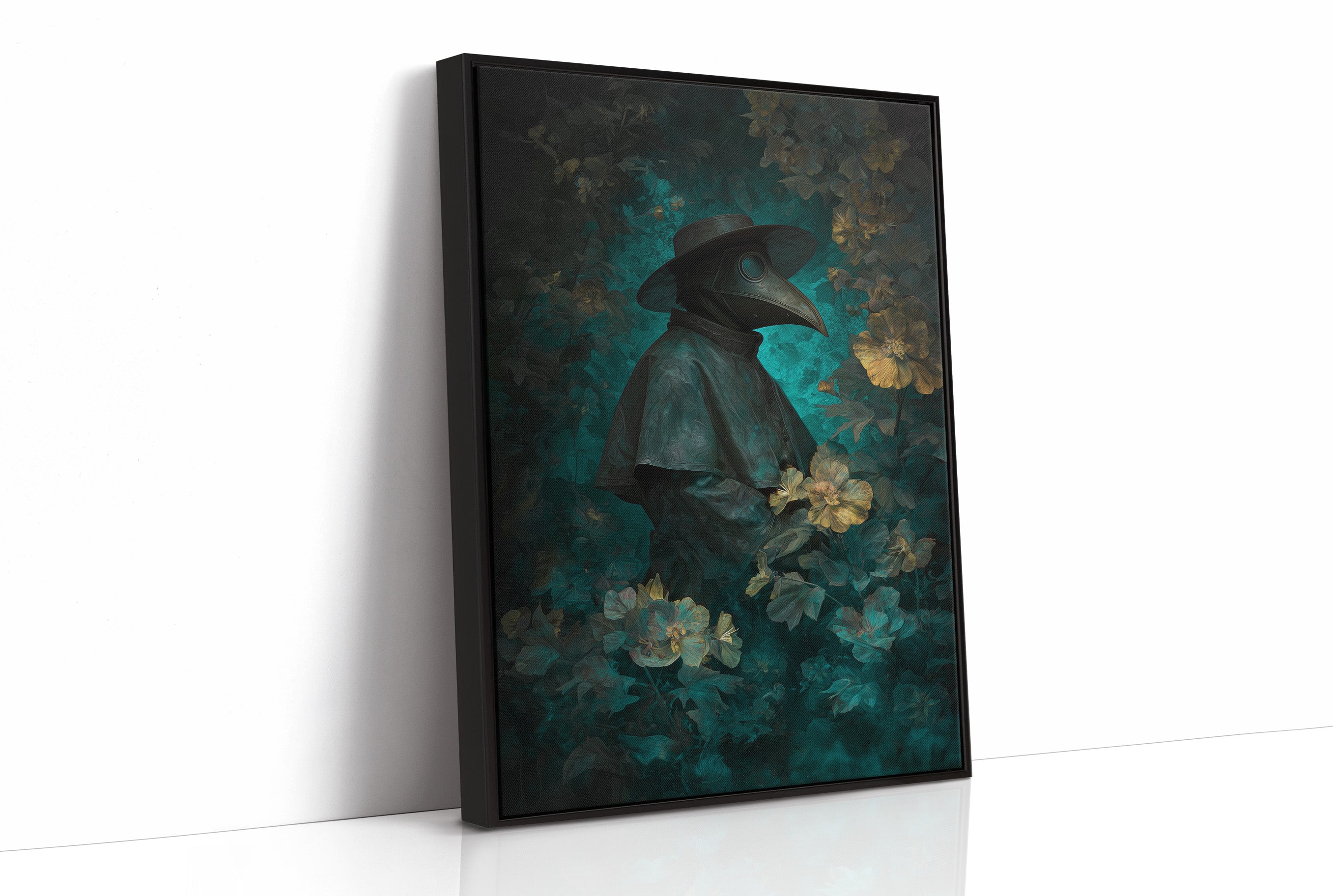 Plague Doctor Among Pale Blossoms