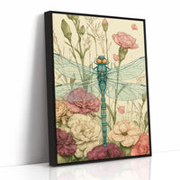 Dragonfly Among Carnations — Garden Bed Botanical Print