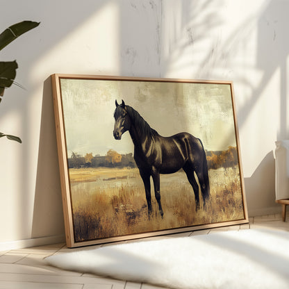 Majestic Black Stallion – Rustic Western Horse Wall Art Print