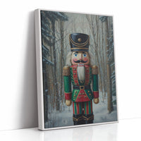 Nutcracker Stands Watch In Winter Woods