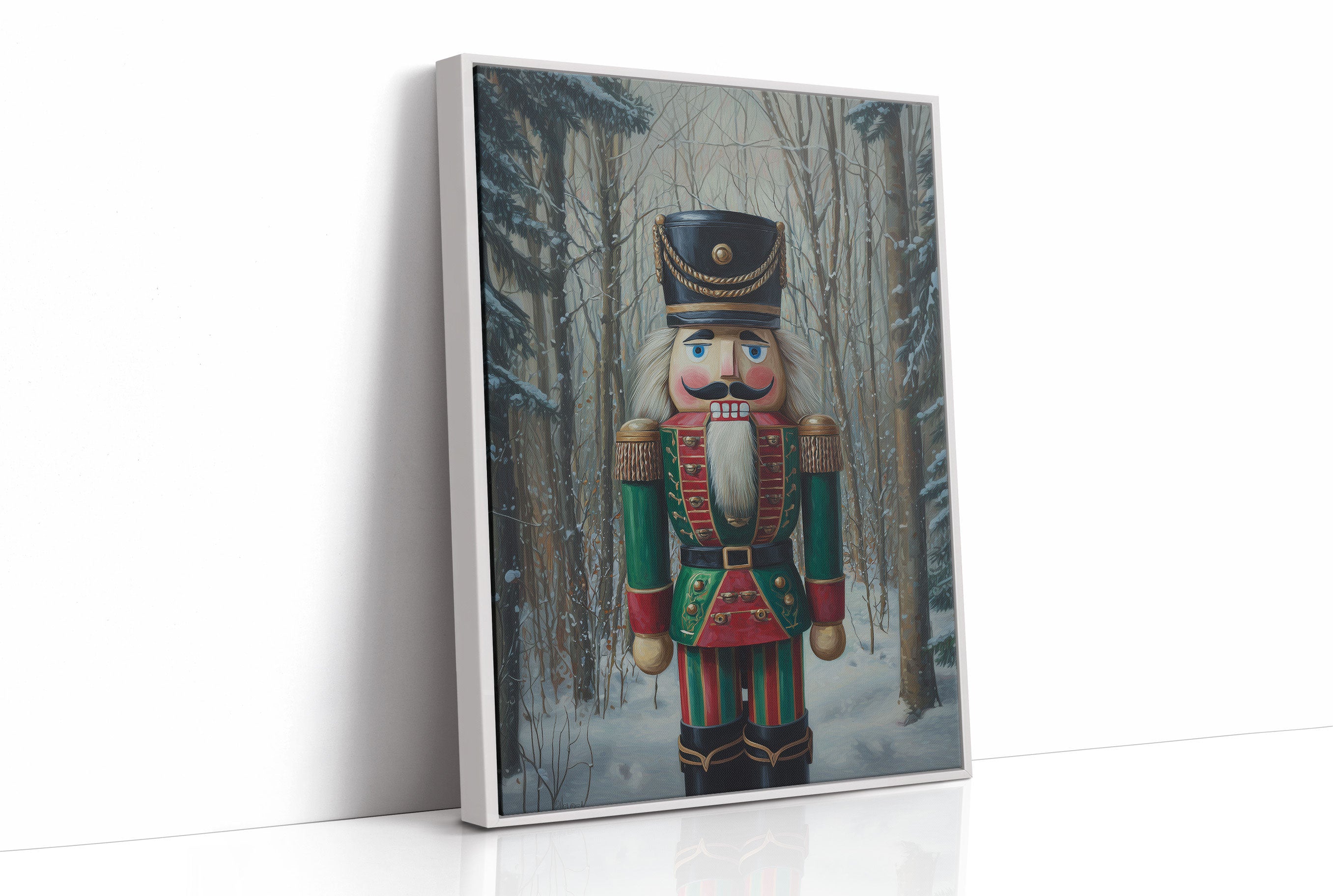 Nutcracker Stands Watch In Winter Woods