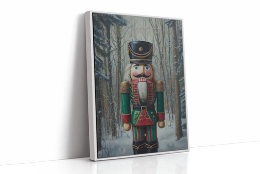 Nutcracker Stands Watch In Winter Woods
