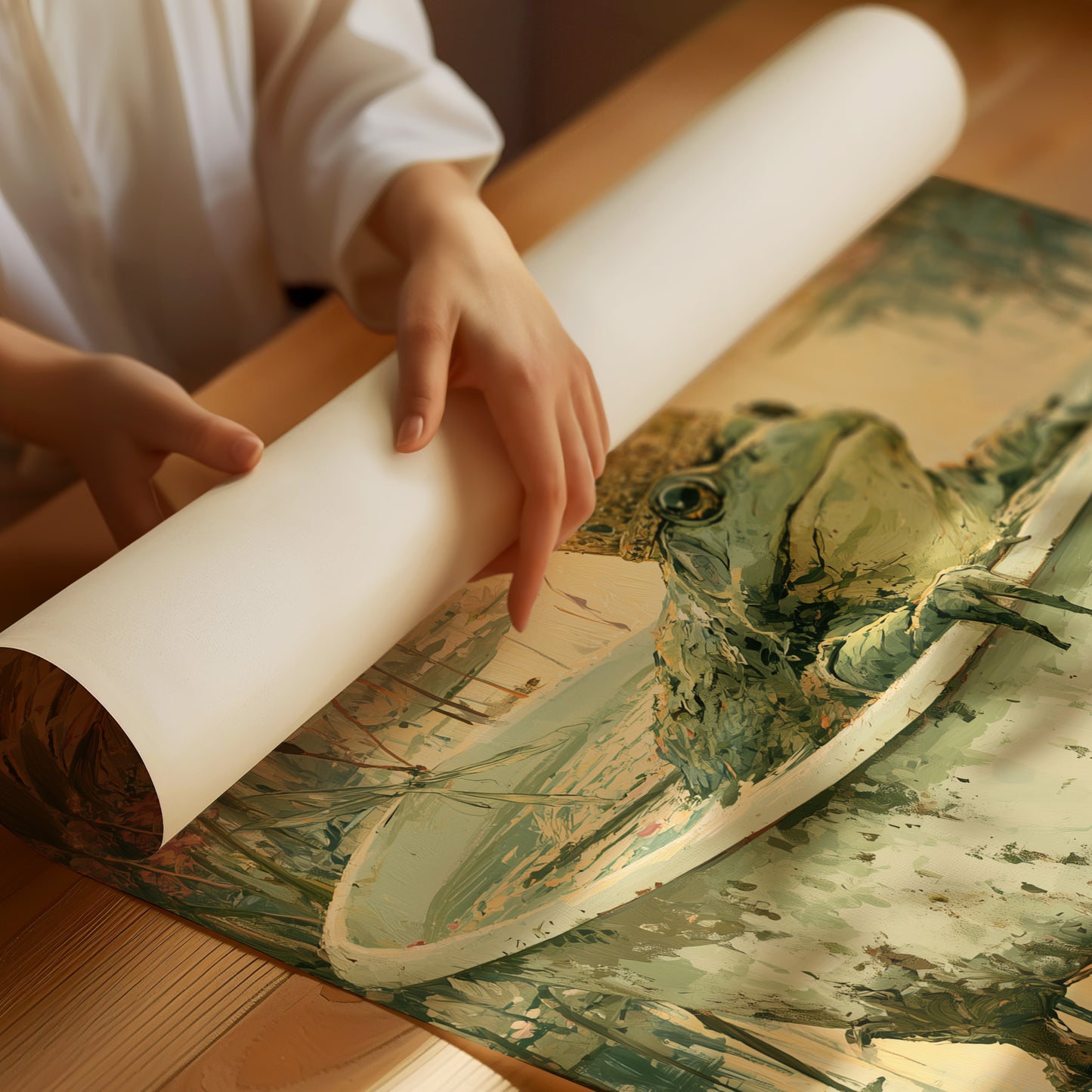The Frog Prince's Bath — Golden Hour Pond Painting