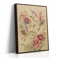 Graceful Cranes Among Peony Blooms