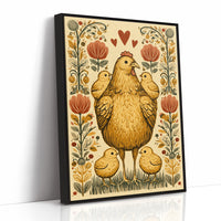 Mother Hen and Chicks — Folk Art Farmhouse Print