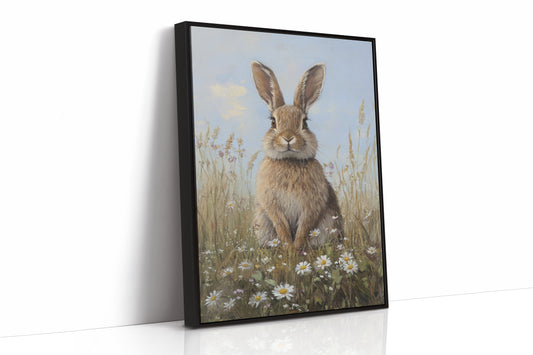 Charming Rabbit Portrait Canvas - Whimsical Animal Art - Black Framed Canvas image 1