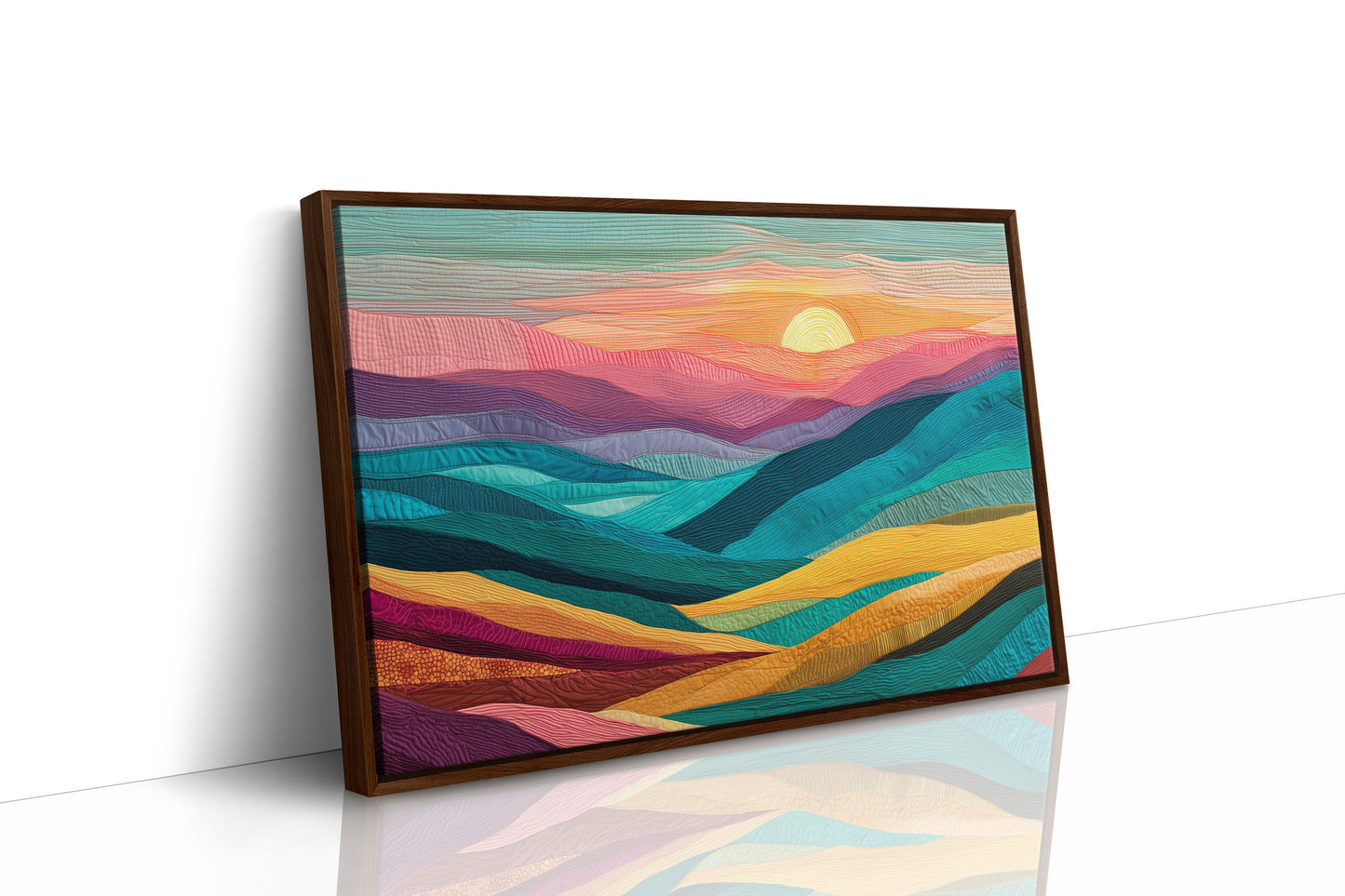 Textile Horizons: Sunset Through Stitched Valleys