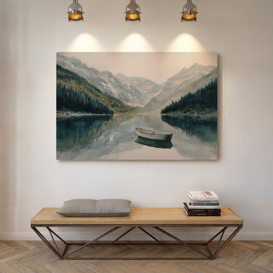 Lone Boat Mirrors Mountain Peace