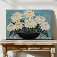 White Chrysanthemums Meet Midnight Bowl