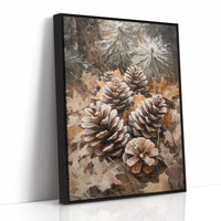 Winter Pinecone Forest Art Print - Rustic Nature Decor - Black Framed Canvas image 1