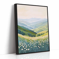 Tranquil Meadow Landscape Art Print - Pastel Scenic Decor - Black Framed Canvas image 1