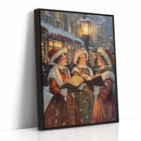 Vintage Carolers Christmas Print - Festive Holiday Art - Black Framed Canvas image 1