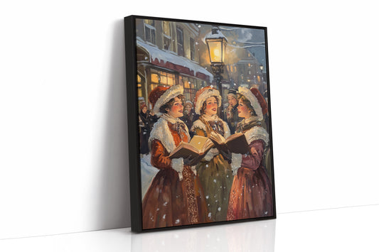 Vintage Carolers Christmas Print - Festive Holiday Art - Black Framed Canvas image 1