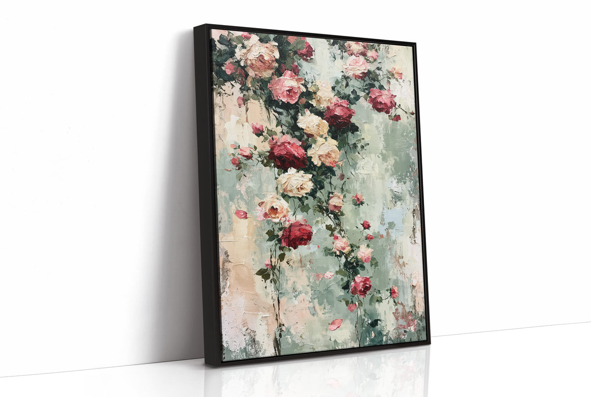 Climbing Roses on Plaster — Impasto Floral Painting