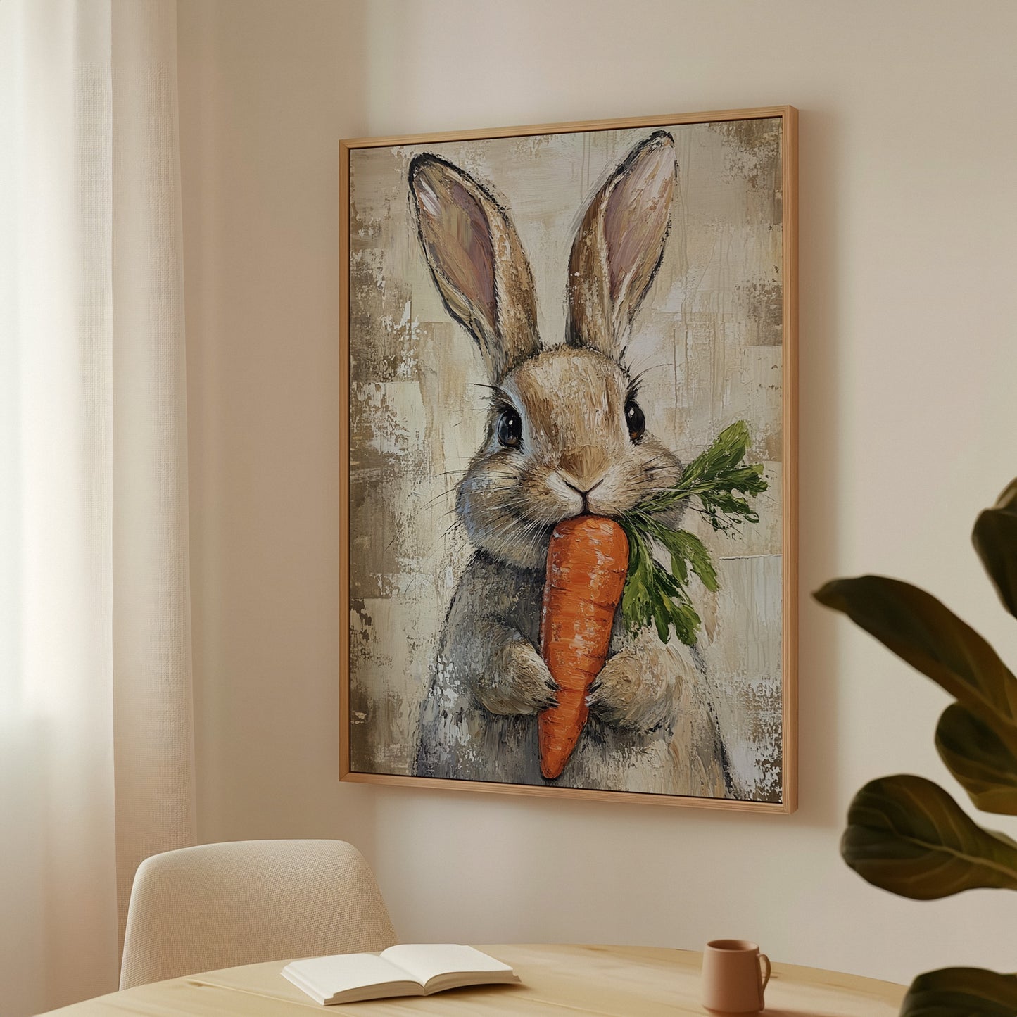 Adorable Bunny with Carrot – Rustic Farmhouse Animal Wall Art Print