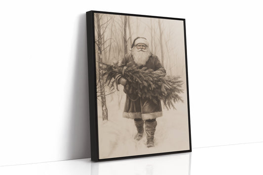 Vintage Santa Claus Drawing - Festive Holiday Art - Black Framed Canvas image 1
