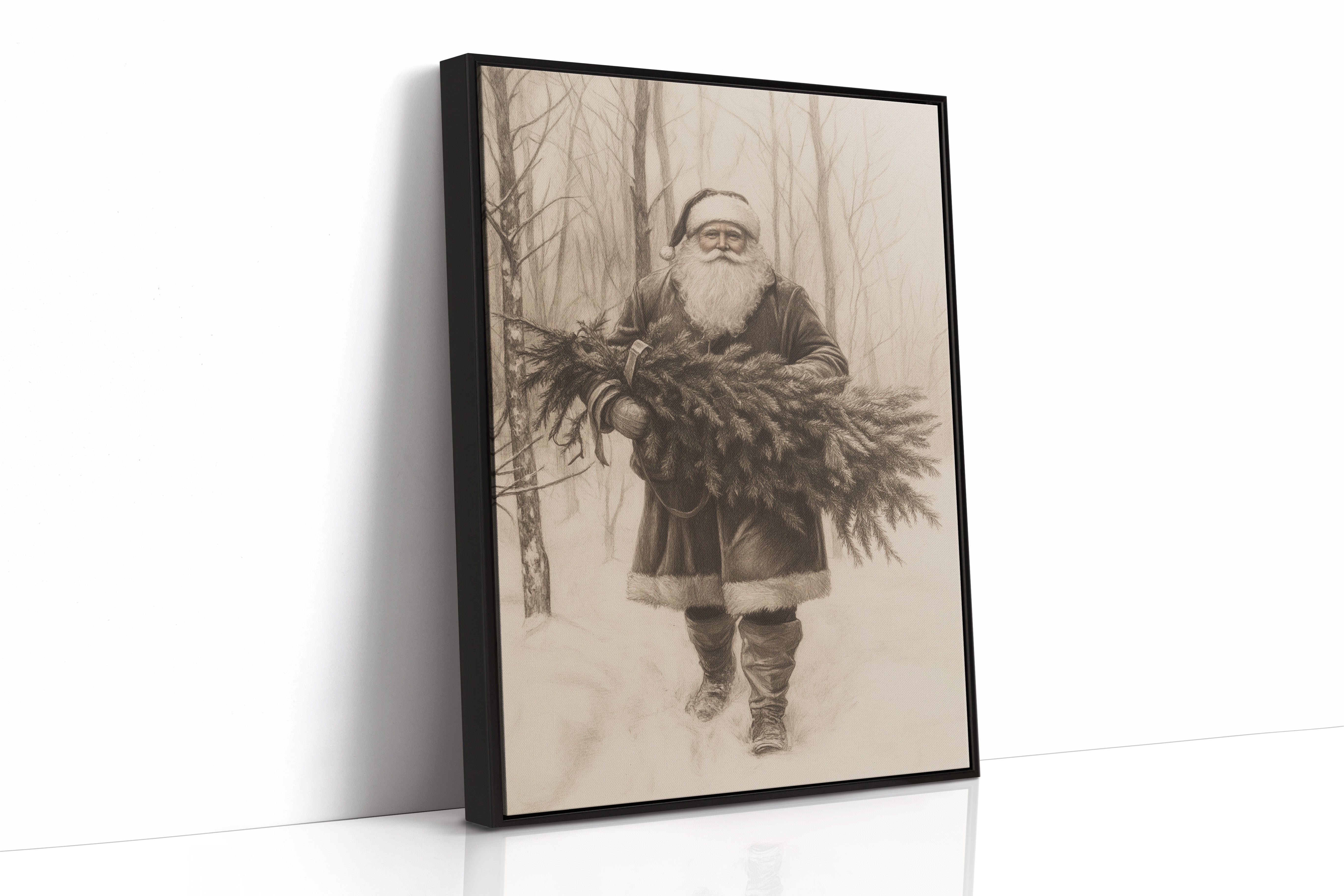 Vintage Santa Claus Drawing - Festive Holiday Art - Black Framed Canvas image 1