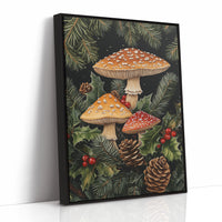 Enchanted Mushroom Forest Print - Woodland Holiday Decor - Black Framed Canvas image 1