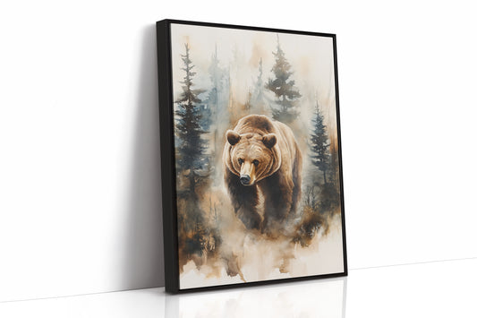 Majestic Bear Watercolor Print - Nature Wildlife Art - Black Framed Canvas image 1