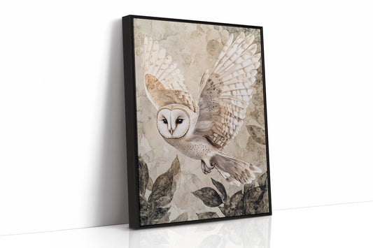 Barn Owl Watercolor Art Print - Nature Wildlife Decor - Black Framed Canvas image 1