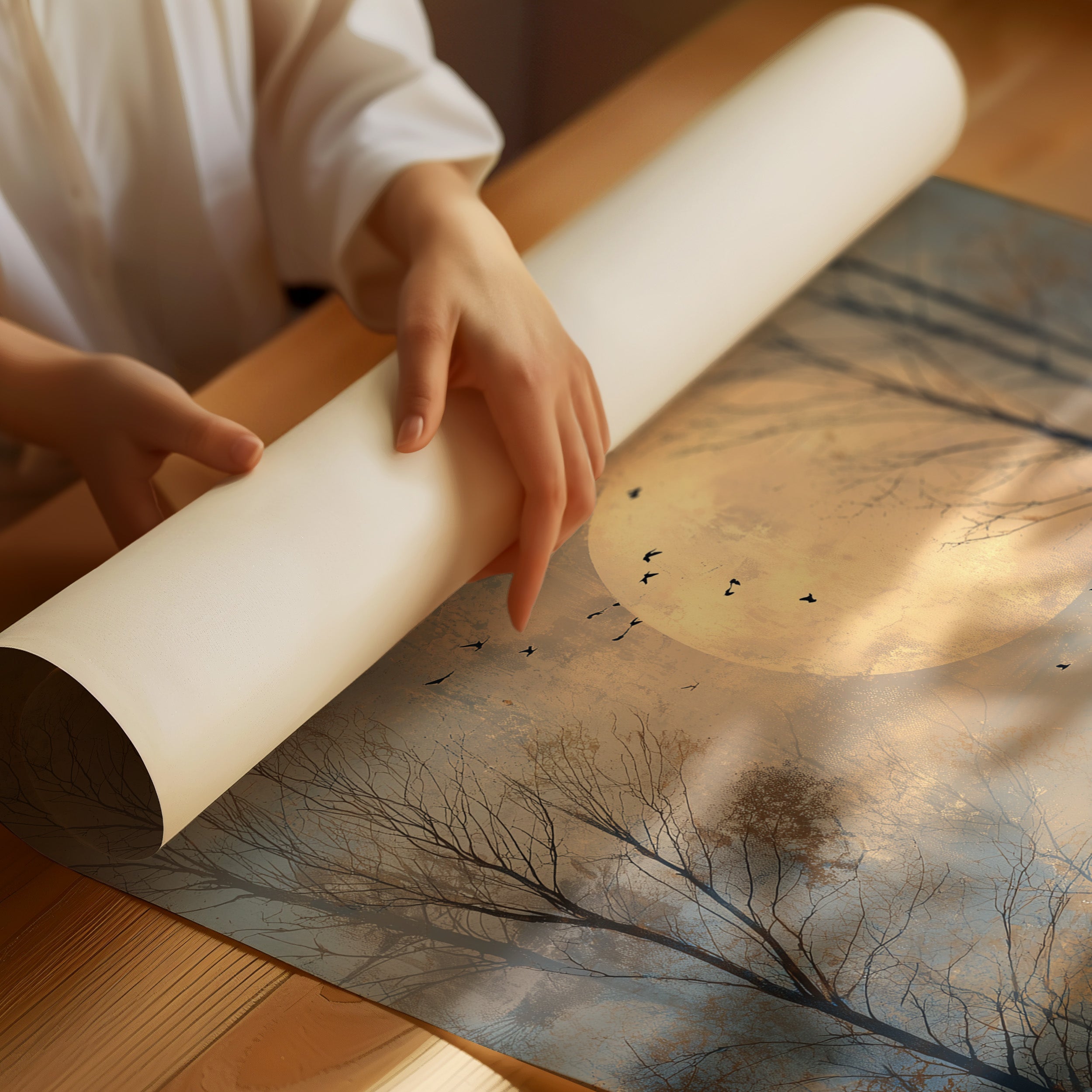 Birds Circle The Winter Moon