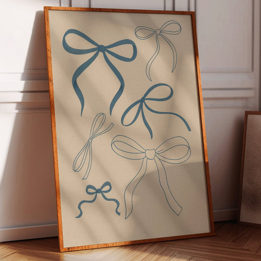 Whimsical Blue Bows Minimalist Print