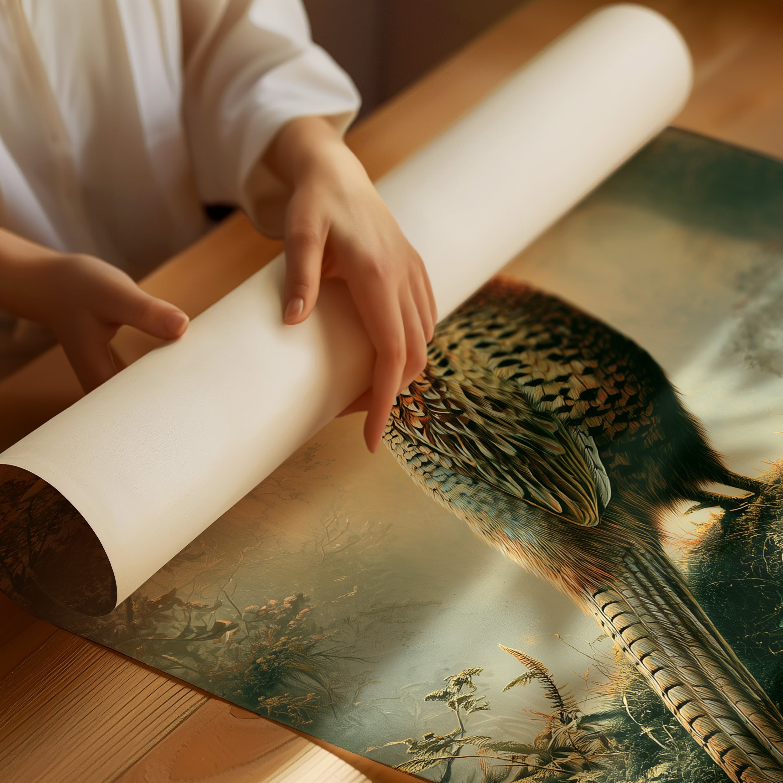 Pheasant at Dawn — Golden Mist Autumn Painting