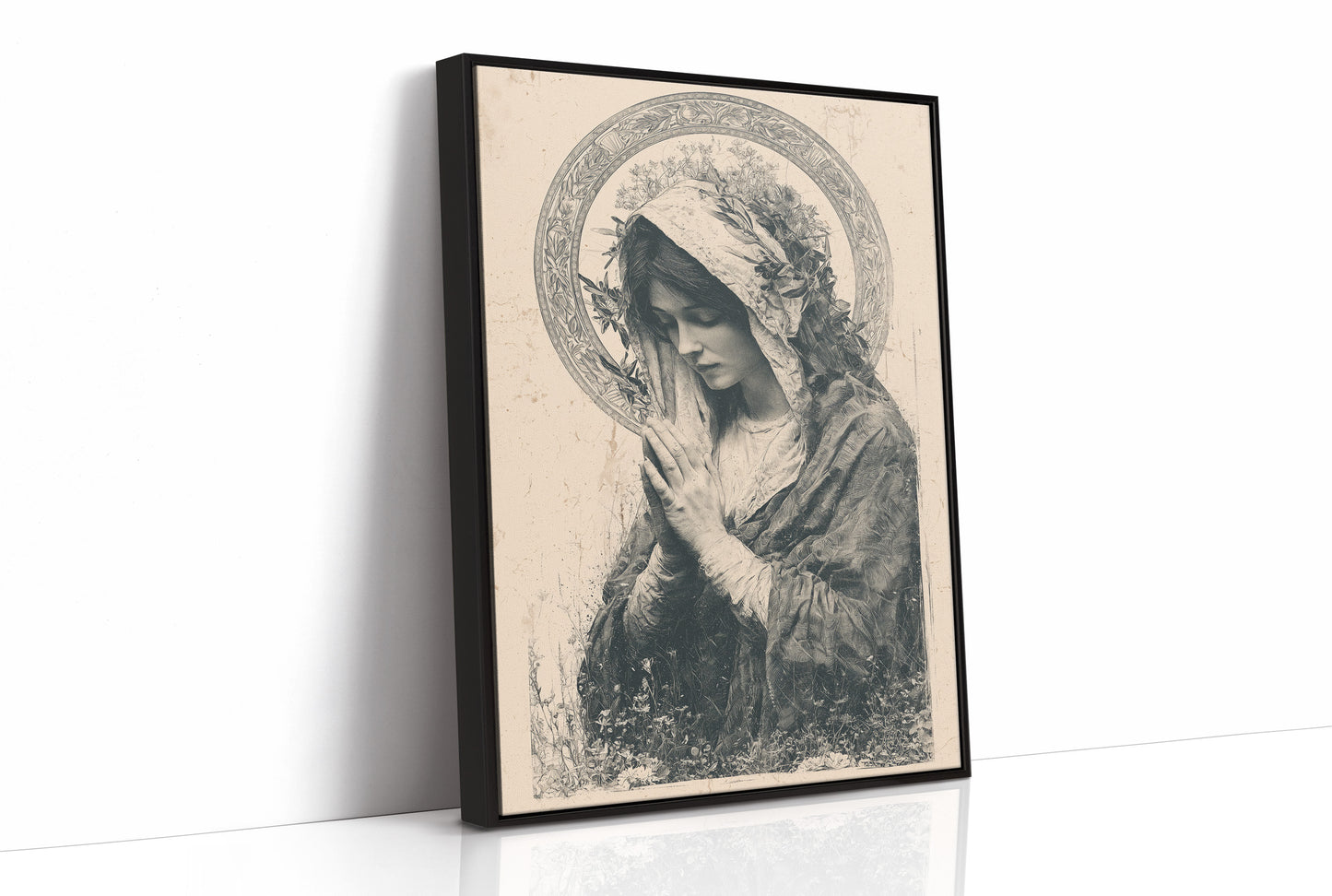 Madonna in Wildflowers — Devotional Engraving Print