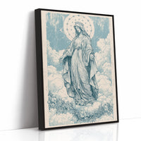 Our Lady of the Clouds — Vintage Blue Engraving Print