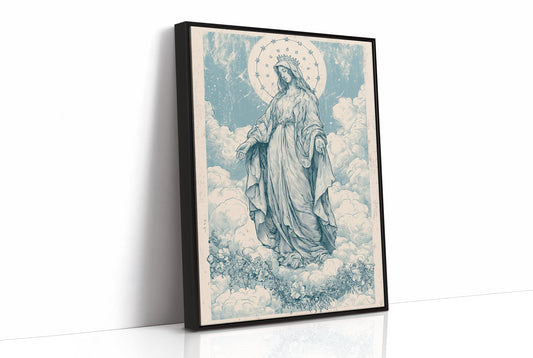 Our Lady of the Clouds — Vintage Blue Engraving Print