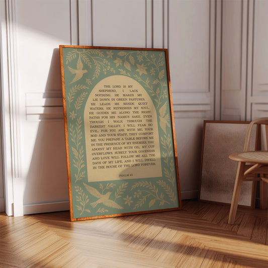 Psalm 23 Scripture with Doves and Florals