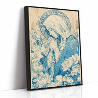 Madonna in Lilies — Cobalt Blue Devotional Engraving