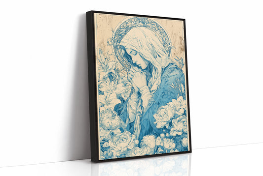 Madonna in Lilies — Cobalt Blue Devotional Engraving