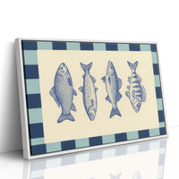 Vintage Fish Quartet on Checkerboard Blue