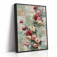 Climbing Roses on Plaster — Crimson Drip Impasto Painting