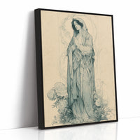 Madonna Among Peonies — Pre-Raphaelite Devotional Drawing