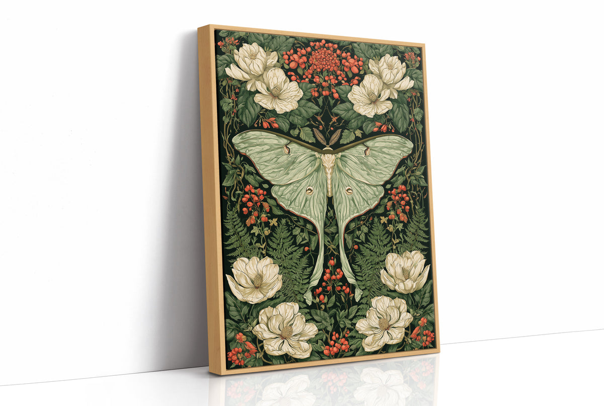 Luna Moth Rests Among Magnolias and Berries