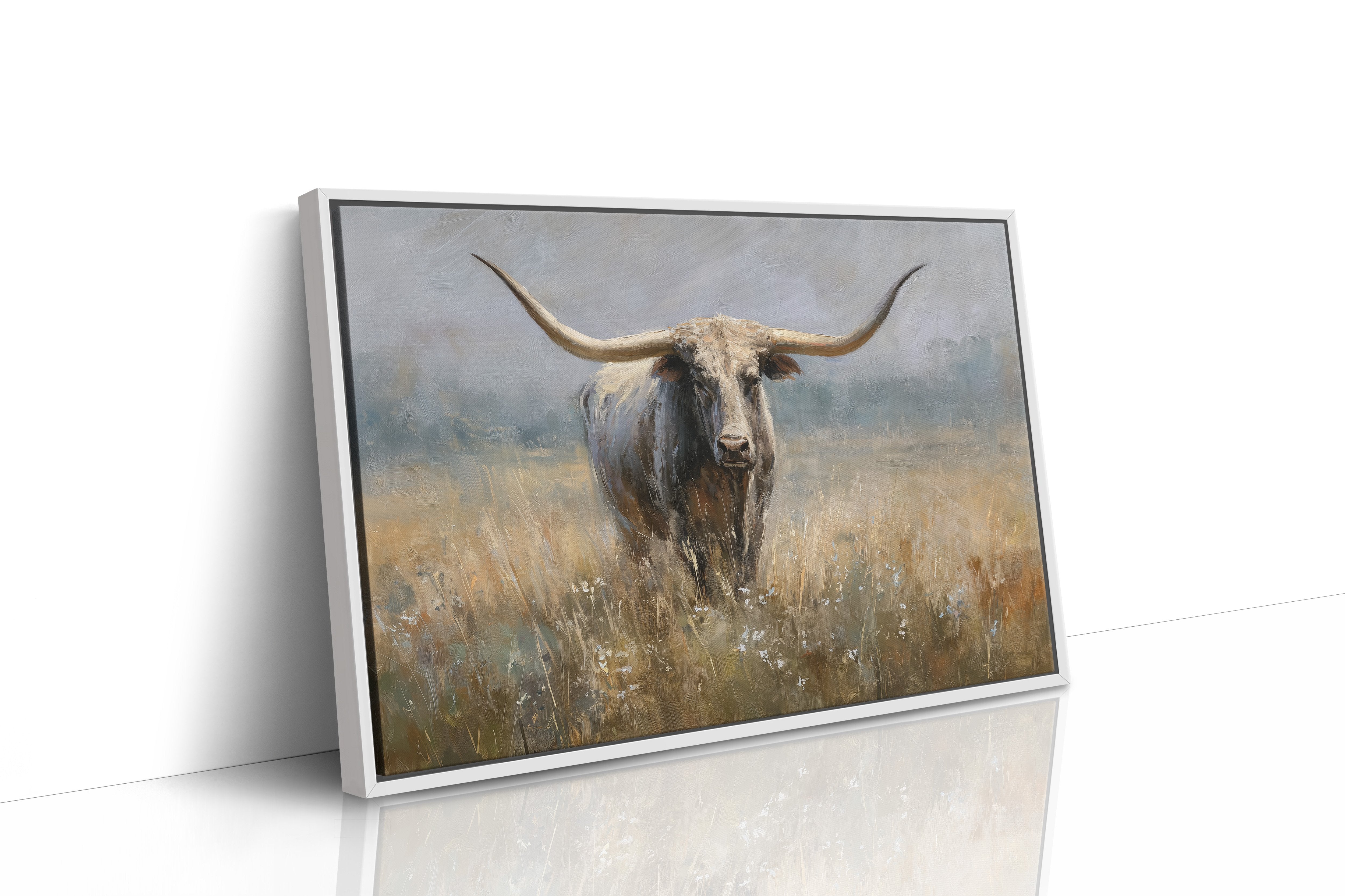 Longhorn Among Meadow Wildflowers