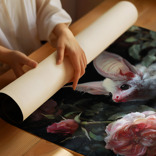 Pale Creature Among Blooming Roses