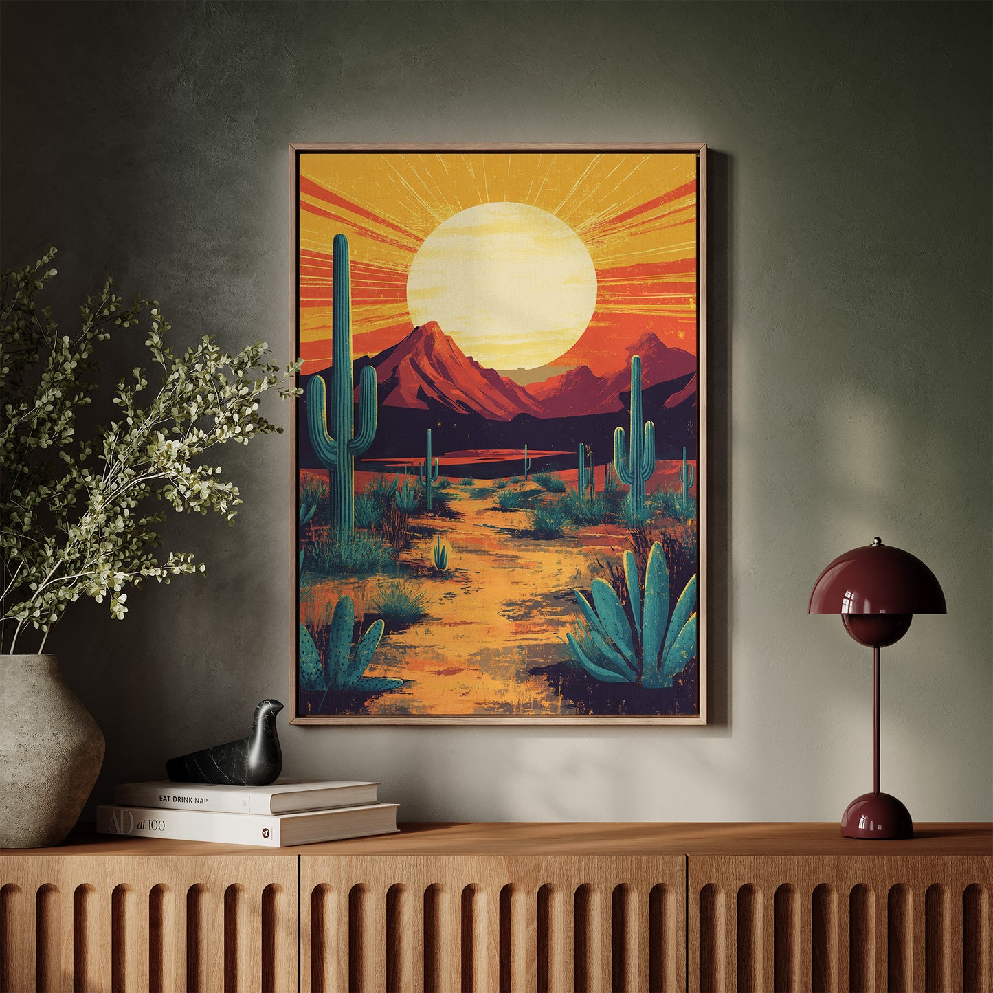 Golden Desert Sunset – Southwestern Cactus Wall Art