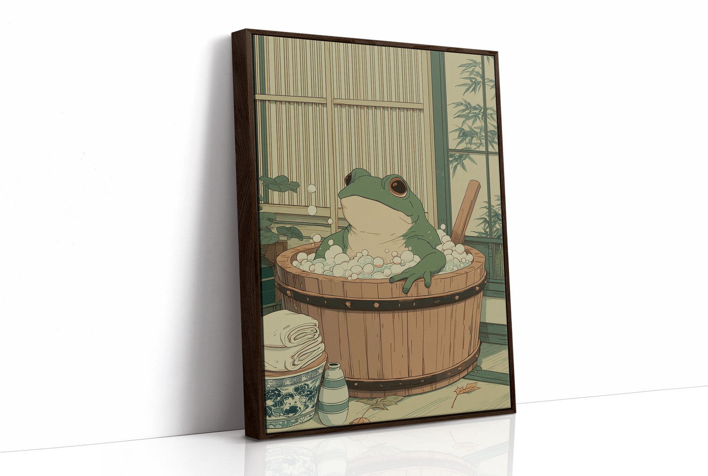 Frog's Peaceful Soak In Bamboo Bath
