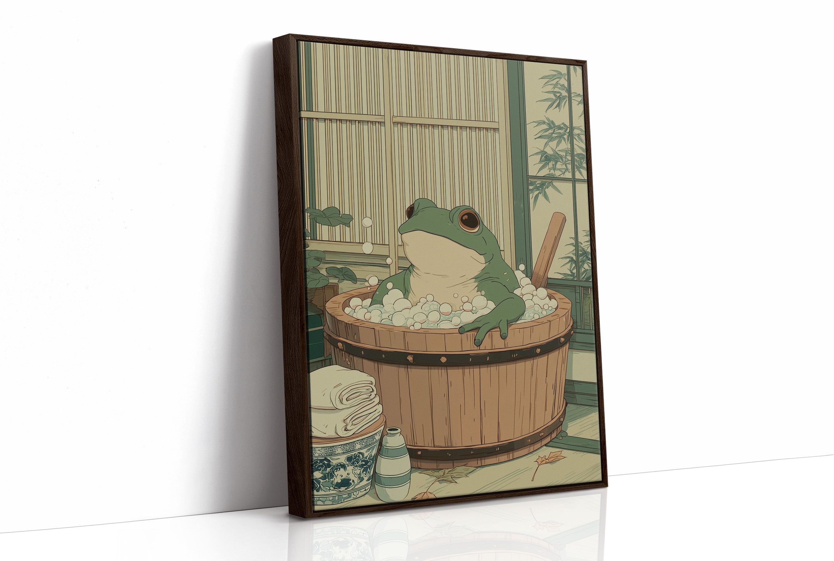 Frog's Peaceful Soak In Bamboo Bath