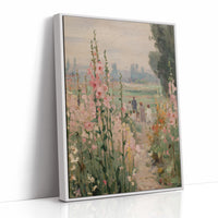 Hollyhock Promenade Through Summer Haze