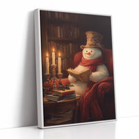 Snowman's Library On Winter Night