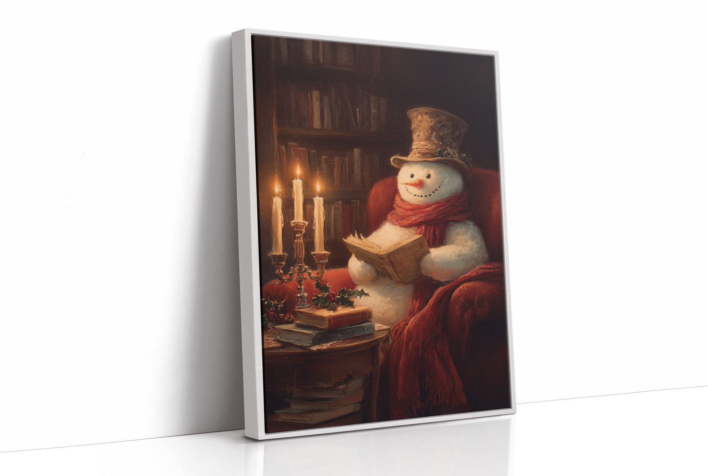 Snowman's Library On Winter Night