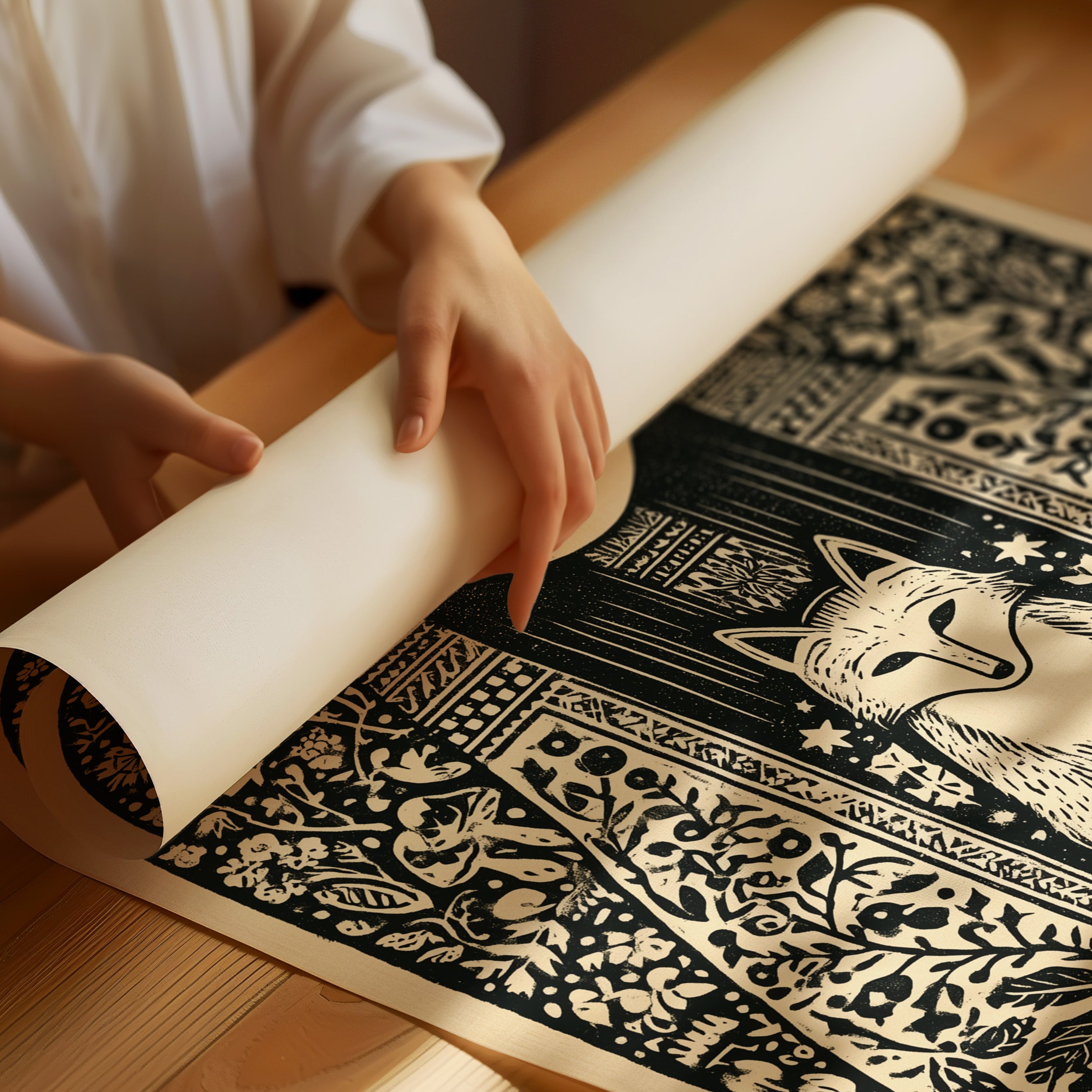 Keeper of the Fox: A Folklore Woodcut