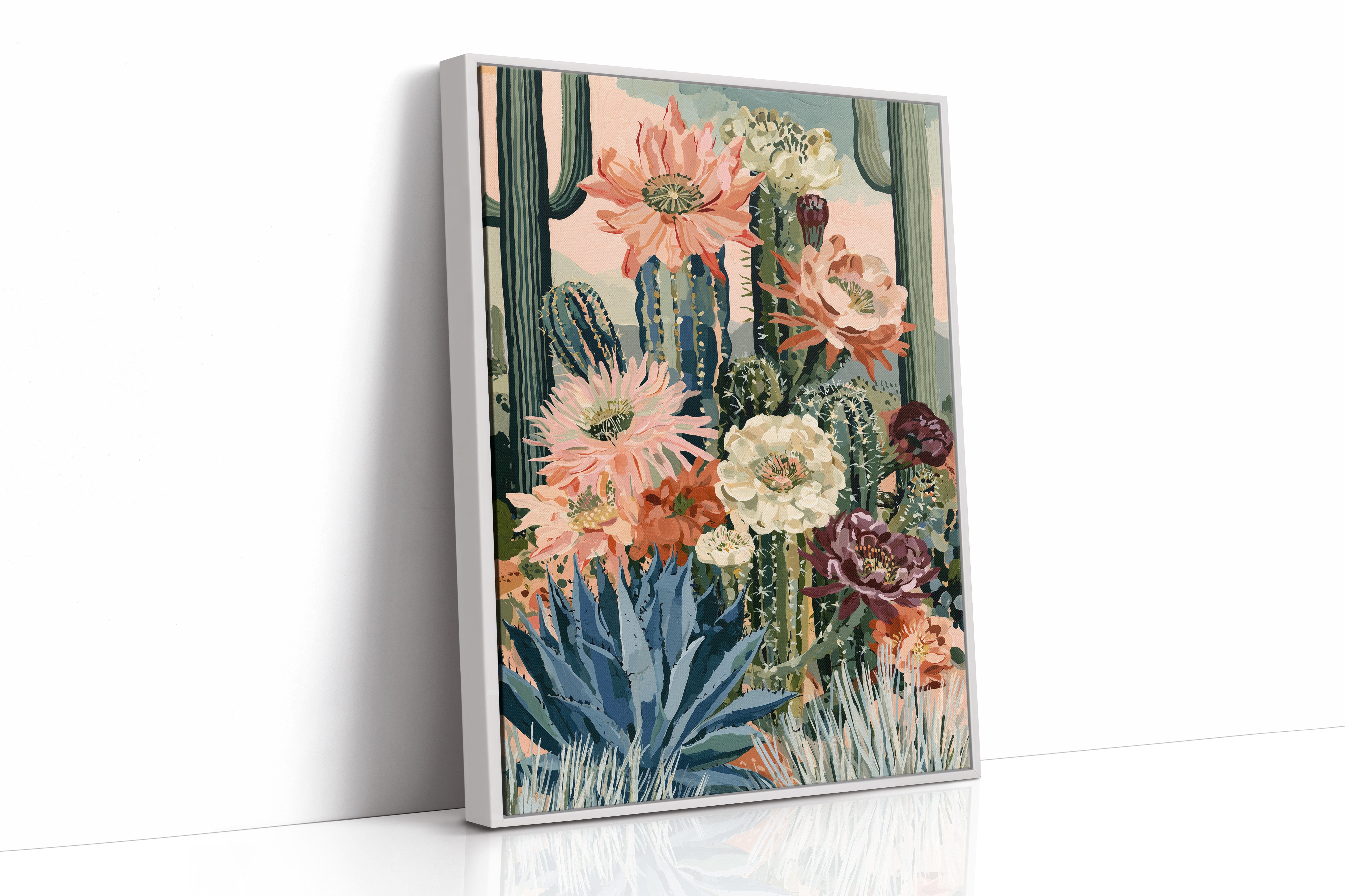Blooming Oasis: Pink Cacti & Agave